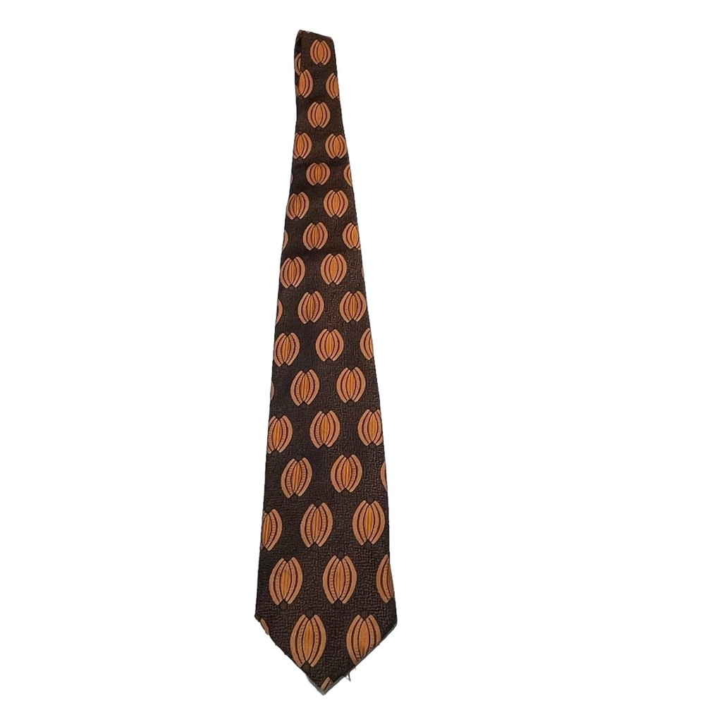 90’s Vintage Men’s Neck Tie Brown Orange Pumpkin Print Sage Allen By Damon GUC